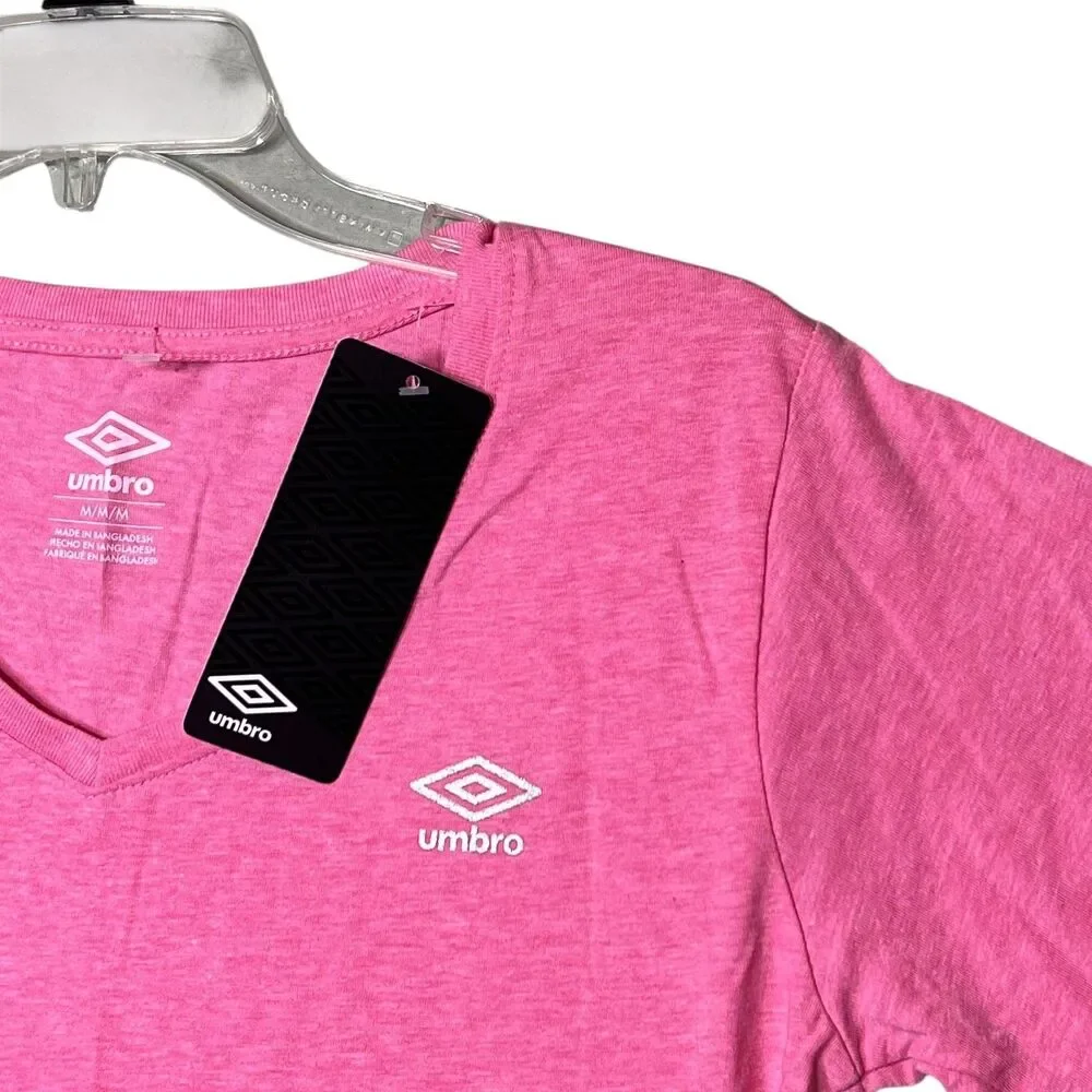 Umbro Shirt Womens Medium Pink V-Neck Short Sleeve Athletic T-Shirt Tee Logo